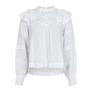 Vrouwelijke Kant Blouse met Pofmouwen Neo Noir , White , Dames