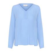 Blauwe V-hals Lange Mouw Blouse Kaffe , Blue , Dames