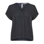 Marineblauwe Top met Korte Mouwen en V-Hals InWear , Blue , Dames