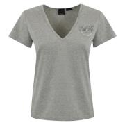 Grijze Geborduurde Juweel T-shirt Pinko , Gray , Dames