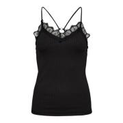 Rib Lace Tank Top Zwart Co'Couture , Black , Dames