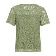 Kanten Blouse Olijfgroen Cream , Green , Dames