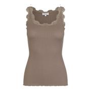 Zijden Top in Parijs Blauw met Satijnen Rand Rosemunde , Brown , Dames