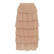 Ruffle Layered Rok Chinchilla Kaffe , Beige , Dames