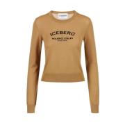 Logo Crew-neck Wollen Trui Iceberg , Beige , Dames