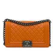 Pre-owned Leather shoulder-bags Chanel Vintage , Orange , Dames