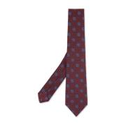 Bordeaux Zijden Stropdas Blauw Geometrisch-Bloemen Kiton , Red , Heren