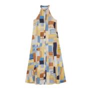 Katoenen mouwloze maxi jurk met split en patroon Ottod'Ame , Multicolo...