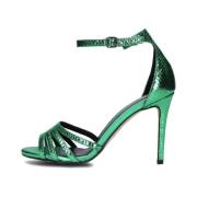 Groene Metallic Sandaal met Reptielenprint Notre-v , Green , Dames