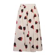 Witte Aardbei Print Geplooide Midi Rok Msgm , White , Dames