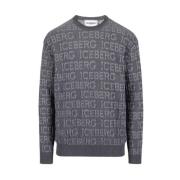 Merino Wool Logo Sweater Iceberg , Gray , Heren