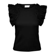 Ruffle Sleeve Tank Top Meteorite Karen by Simonsen , Black , Dames