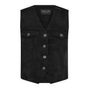 Denim Vest Blazer met V-hals MOS Mosh , Black , Dames