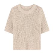 Korte Mouw Gebreid T-shirt met Pailletten Gustav , Beige , Dames