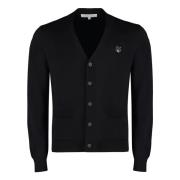 Fox Head Wool Cardigan Maison Kitsuné , Black , Heren