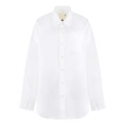 Oversized Shirt van Katoen met Voorzak R13 , White , Dames