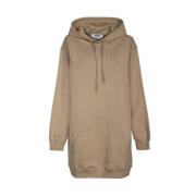 Katoenen hoodie met geribbelde boorden Msgm , Beige , Dames