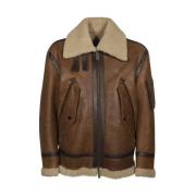 Schapenleren Jas met Puntige Kraag Dsquared2 , Brown , Heren