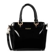 Zwarte gelakte leren tas met gouden ringen Kazar , Black , Dames