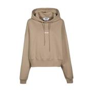 Katoenen Hoodie met Logo Print Msgm , Beige , Dames