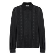 Gerimpeld Georgette Shirt met Kant Details P.a.r.o.s.h. , Black , Dame...