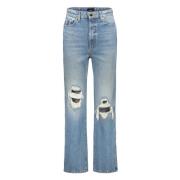 Versleten Cropped Jeans met Contraststiksels Khaite , Blue , Dames