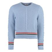 Kabelgebreide Trui met Ronde Hals Thom Browne , Blue , Heren