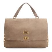 Leren Tote met Studs en Flap Zanellato , Gray , Dames