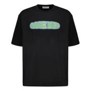 Geribbelde Halslijn Katoenen T-shirt Voorprint Ambush , Black , Heren