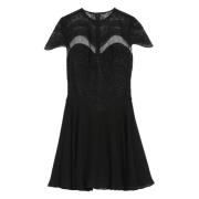 Zijden Georgette Kant Jurk Costarellos , Black , Dames