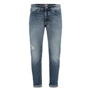 Distressed Icon Jeans met Gegraveerd Logo Dondup , Blue , Heren