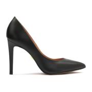 Zwarte Leren Puntige Neus Stiletto's Kazar , Black , Dames