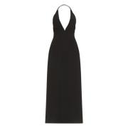 Zijden Maxi Jurk met Crossover V-hals TotêMe , Black , Dames