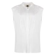 Plissé Front Jersey Blouse Hugo Boss , White , Dames