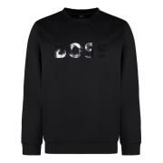 Geribbelde Katoenen Crew-Neck Sweatshirt Hugo Boss , Black , Heren