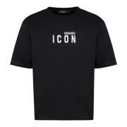 Katoenen Crew-Neck T-shirt Losse Pasvorm Dsquared2 , Black , Heren