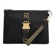 Nylon Pouch-Tas met Gespsluiting Versace , Black , Heren