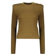 Geribbelde crew-neck trui met versierde knopen Balmain , Green , Dames