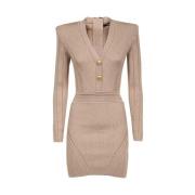 Gebreide jurk met knopen Balmain , Brown , Dames