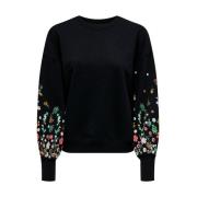 Bloem Lange Mouw Sweatshirt Only , Black , Dames