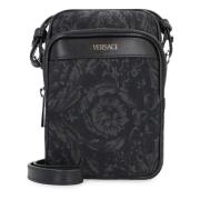 Canvas Crossbody Tas met Leren Details Versace , Black , Heren