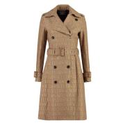 Klassieke Trenchcoat met Leren Details Versace , Beige , Dames