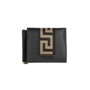 Geëmbosseerde leren klepportemonnee Versace , Black , Heren