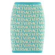 Logo Jacquard Gebreide Minirok Versace , Blue , Dames