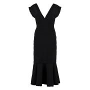 Uitlopende Jurk met Geschulpte Zoom Victoria Beckham , Black , Dames