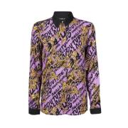 Viscose Shirt met Logo Print Versace Jeans Couture , Purple , Dames