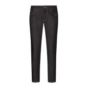 Stretch Slim Jeans Logo Patch Dolce & Gabbana , Blue , Heren