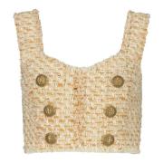 Versierde Bouclé Knopen Top Balmain , Beige , Dames