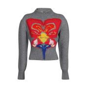 Wollen Crew-neck Sweater met Intarsia Alexander McQueen , Gray , Dames