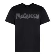 Geribbelde Katoenen Crew-Neck T-Shirt Alexander McQueen , Black , Here...